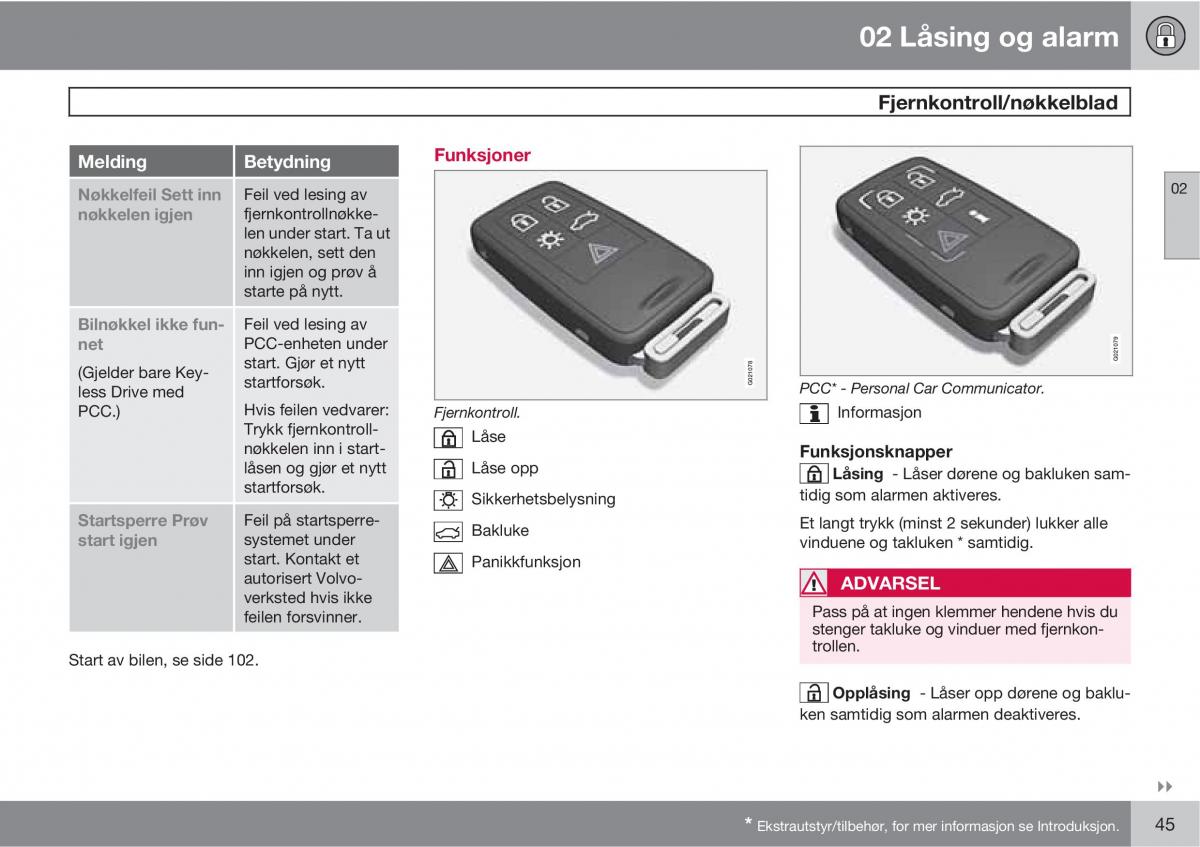 Volvo XC60 I 1 bruksanvisningen / page 45