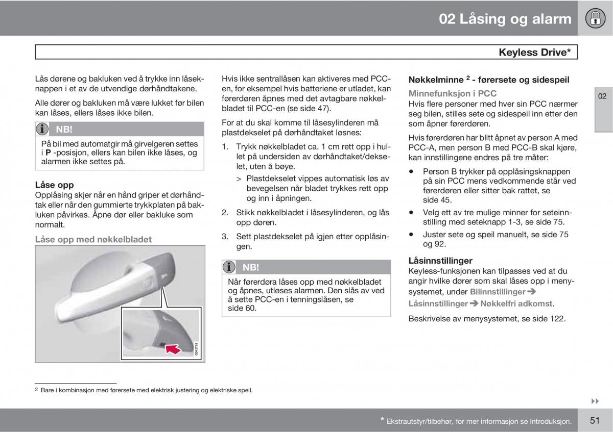 Volvo XC60 I 1 bruksanvisningen / page 51