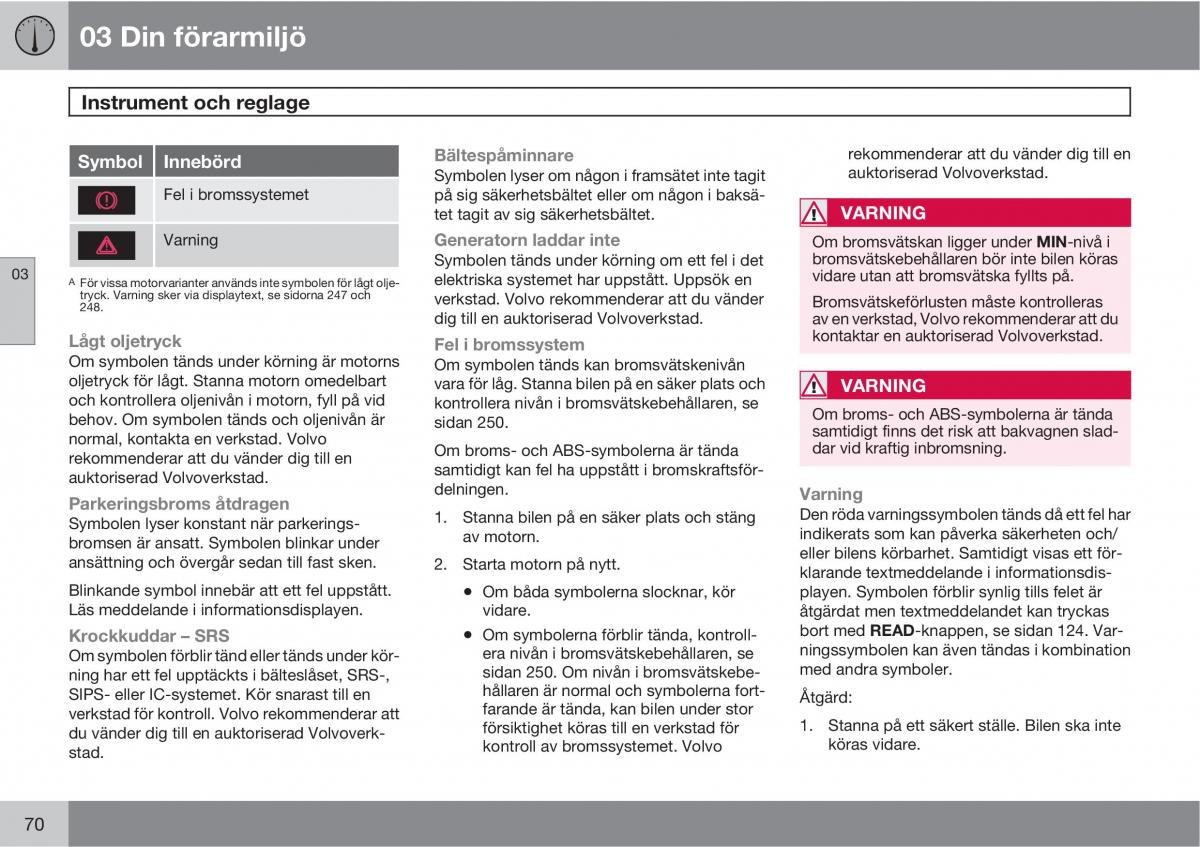 Volvo XC60 I 1 instruktionsbok / page 70