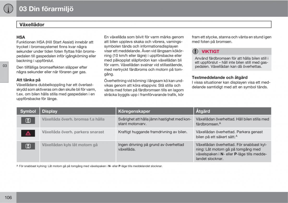 Volvo XC60 I 1 instruktionsbok / page 106