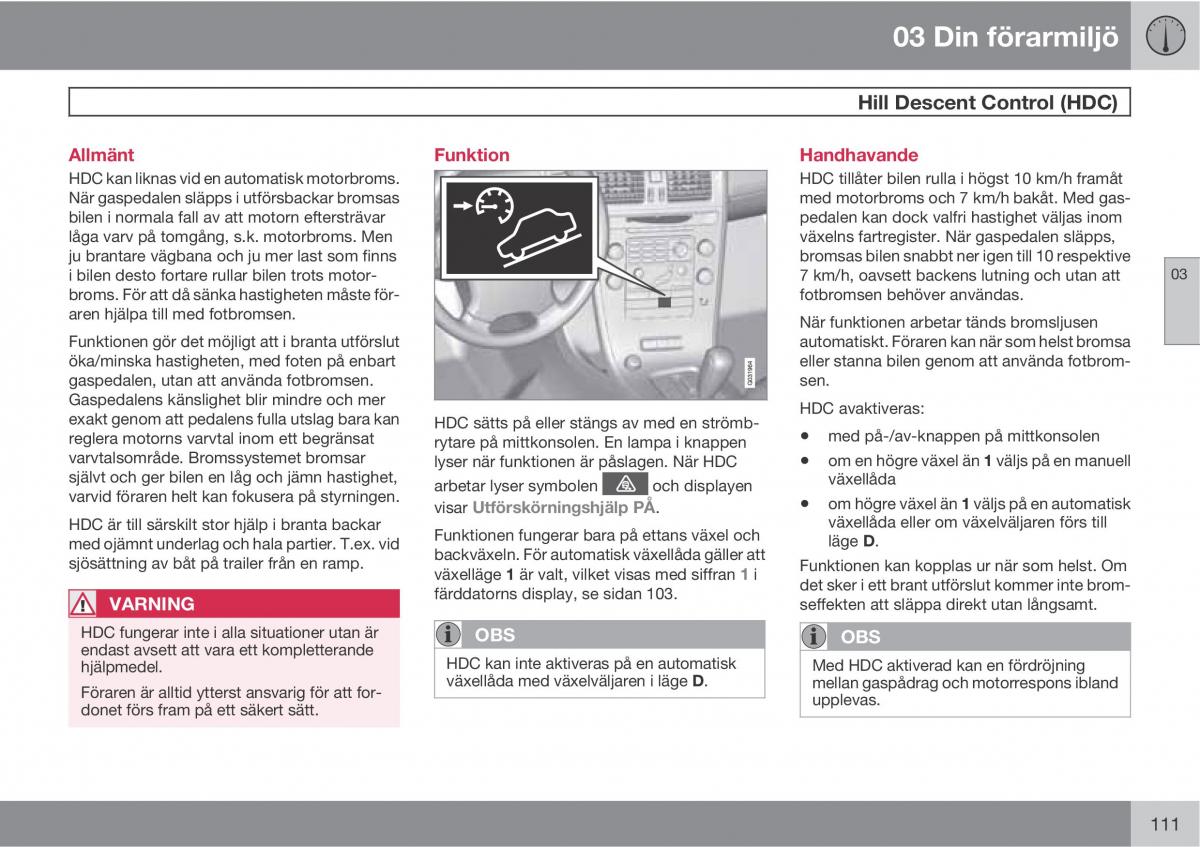 Volvo XC60 I 1 instruktionsbok / page 111