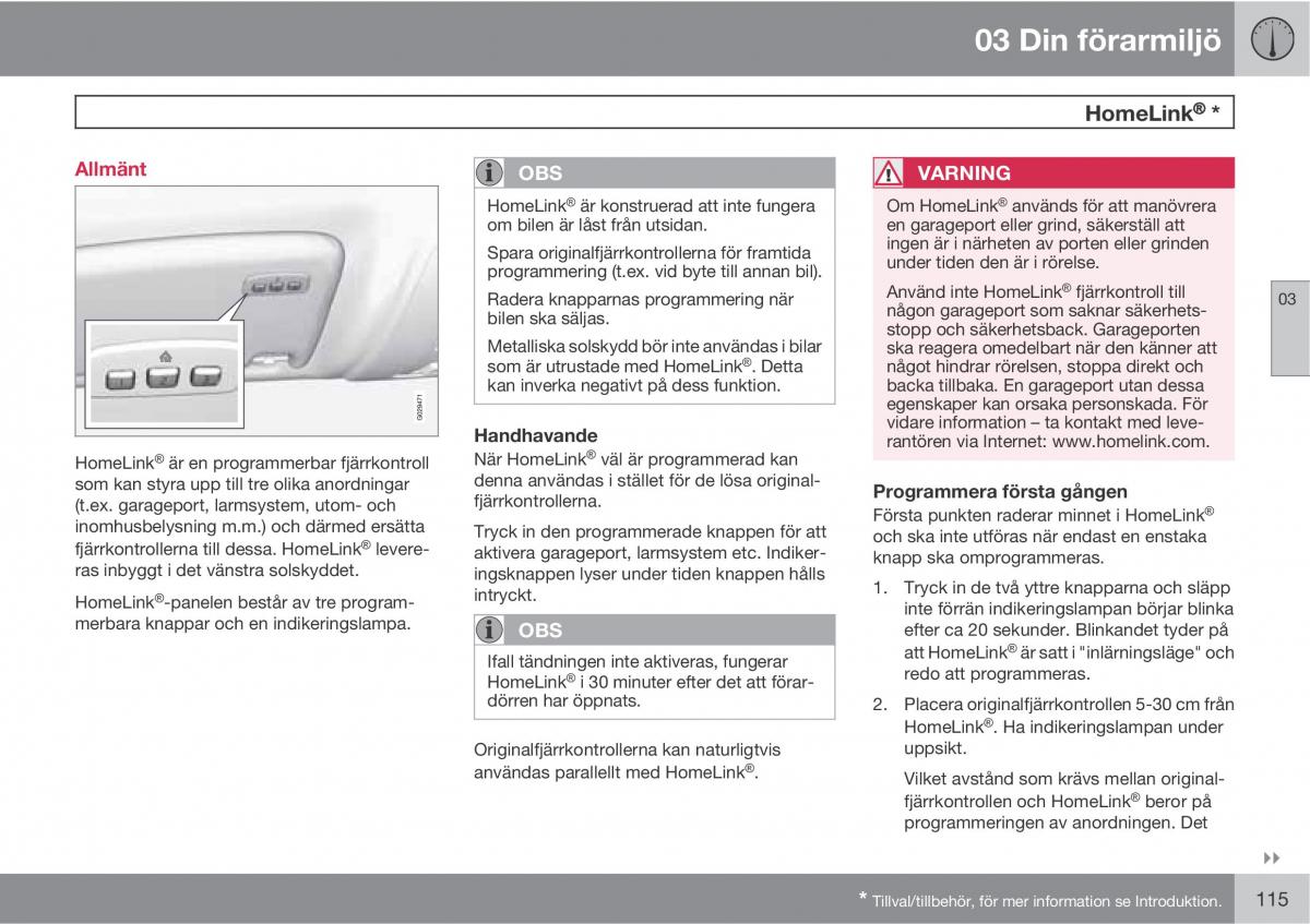 Volvo XC60 I 1 instruktionsbok / page 115