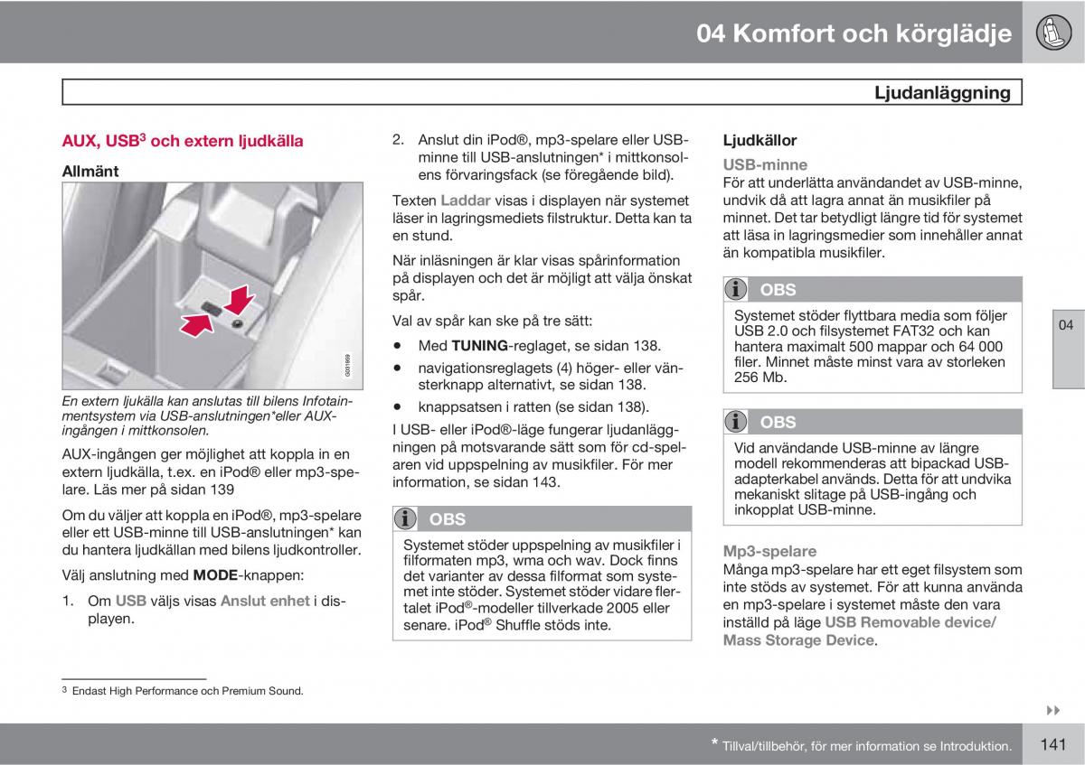 Volvo XC60 I 1 instruktionsbok / page 141