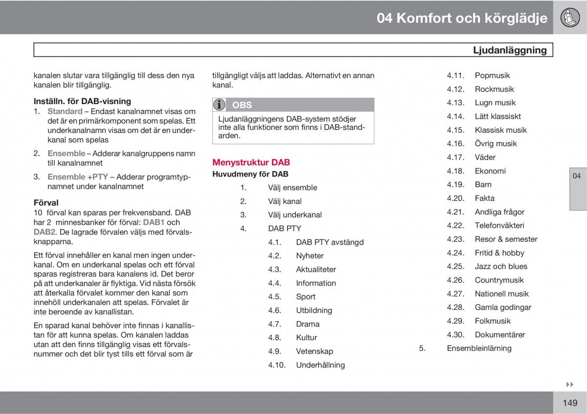 Volvo XC60 I 1 instruktionsbok / page 149