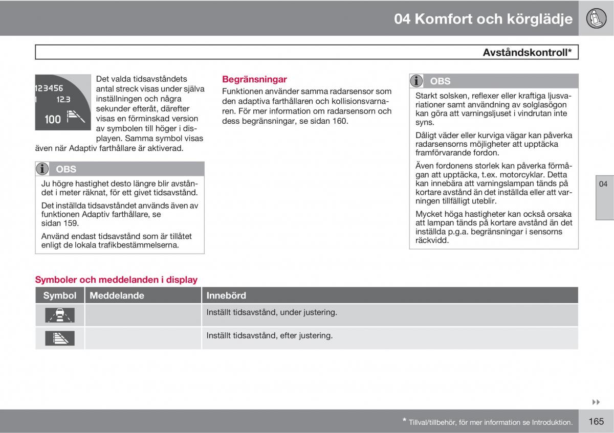 Volvo XC60 I 1 instruktionsbok / page 165