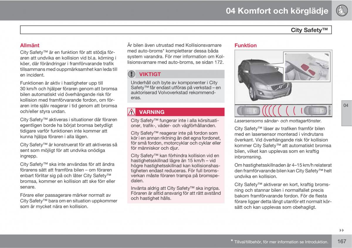 Volvo XC60 I 1 instruktionsbok / page 167