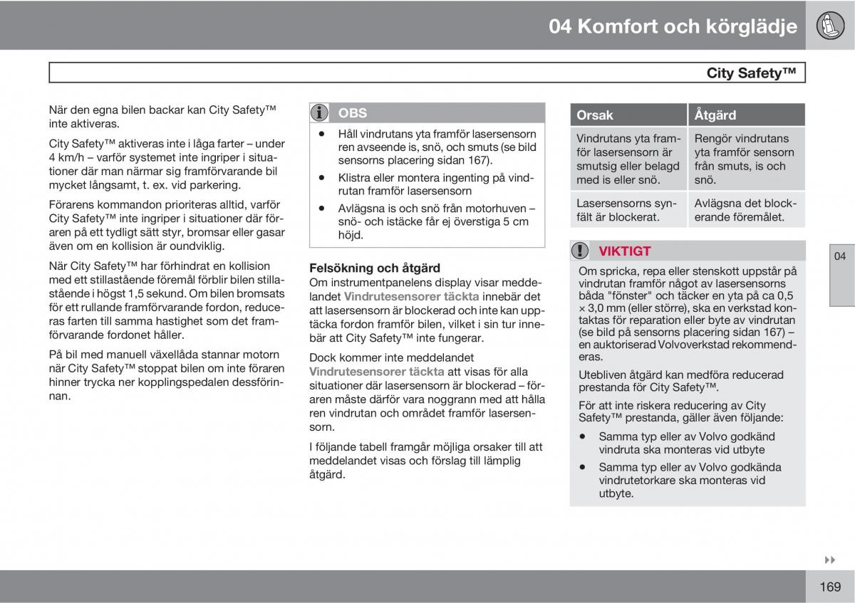 Volvo XC60 I 1 instruktionsbok / page 169