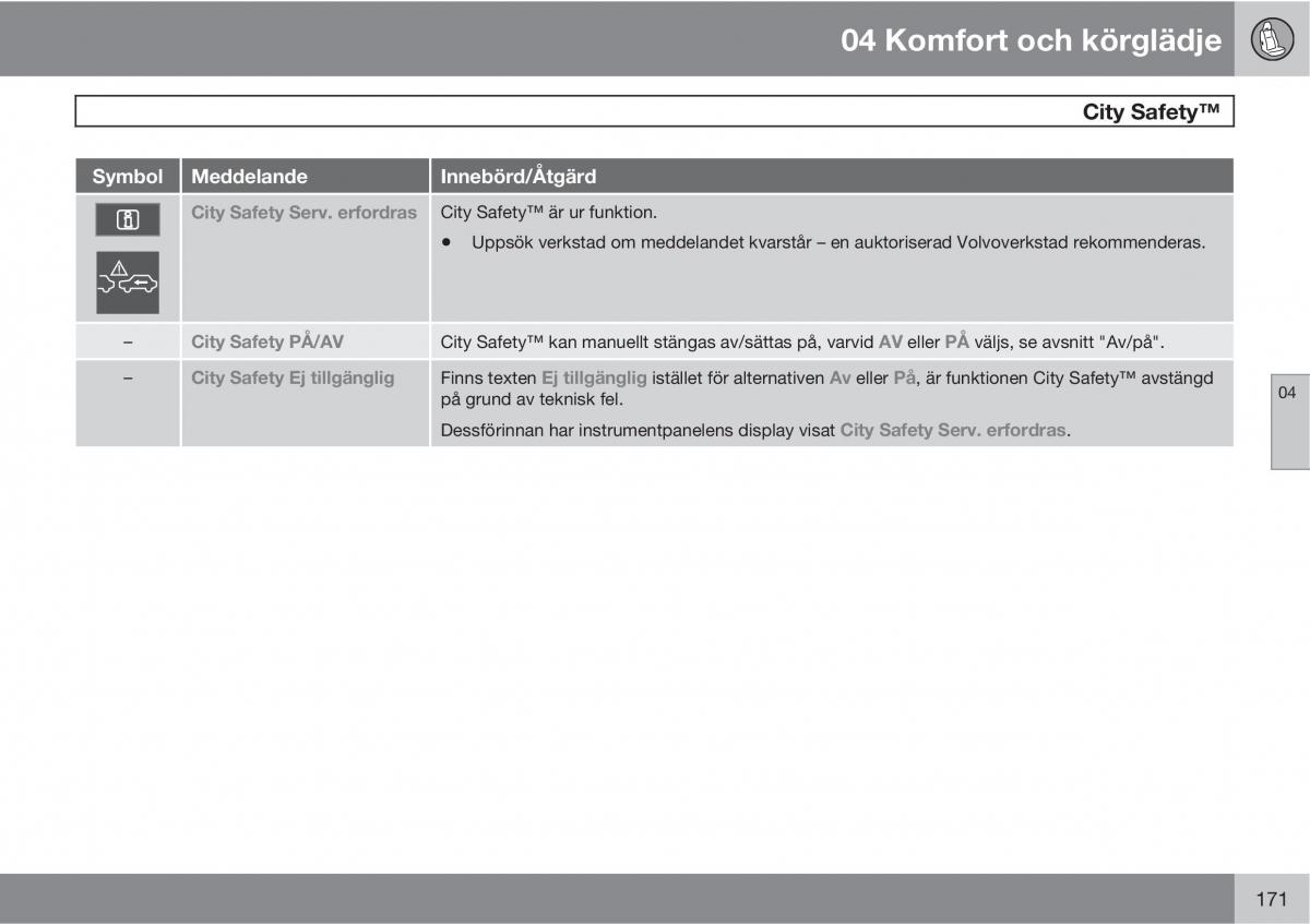 Volvo XC60 I 1 instruktionsbok / page 171