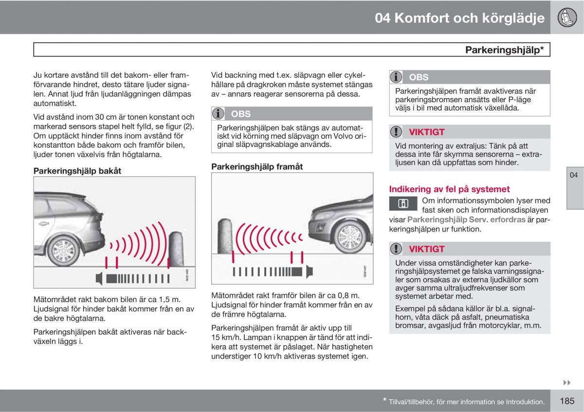 Volvo XC60 I 1 instruktionsbok / page 185