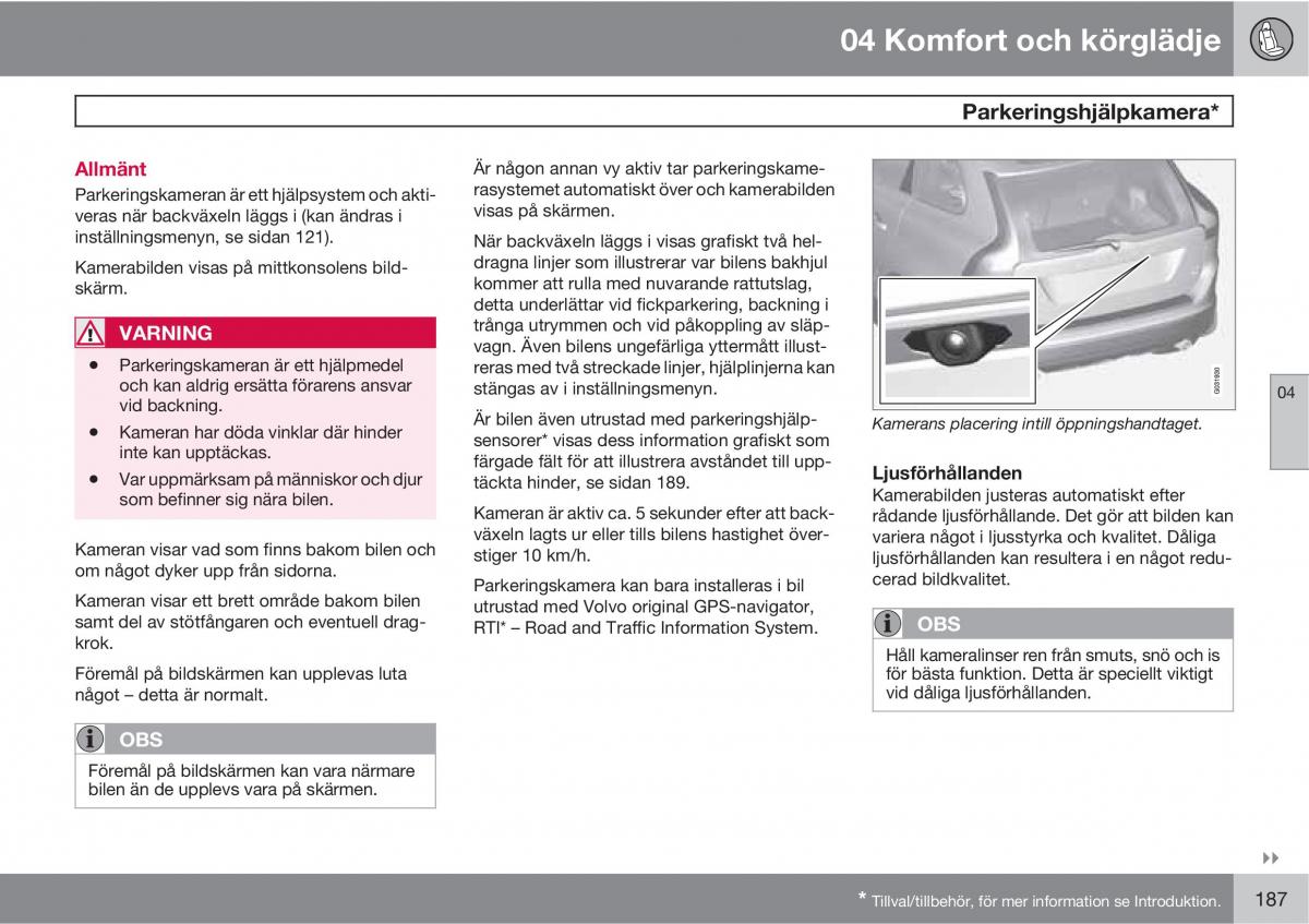 Volvo XC60 I 1 instruktionsbok / page 187