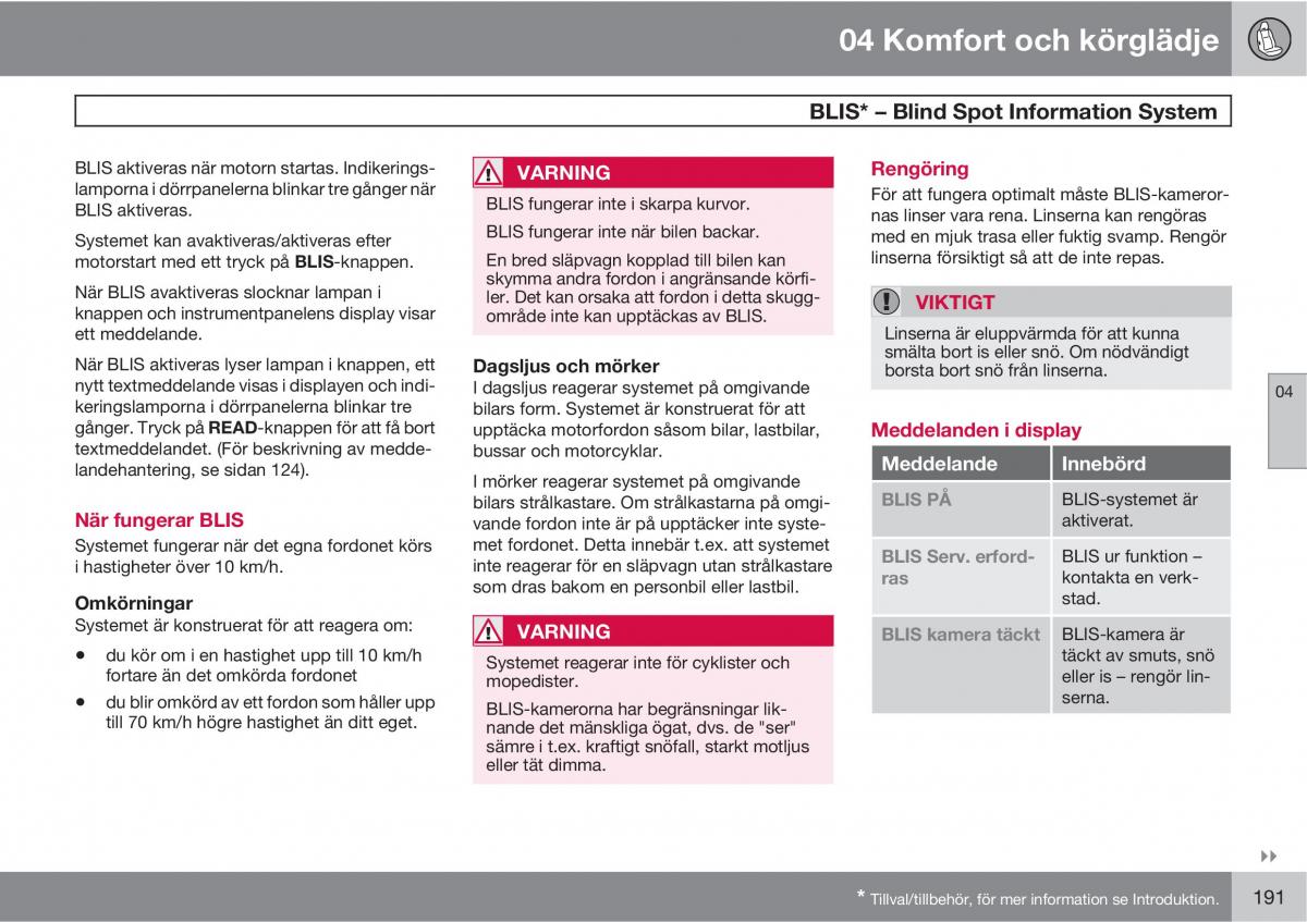 Volvo XC60 I 1 instruktionsbok / page 191