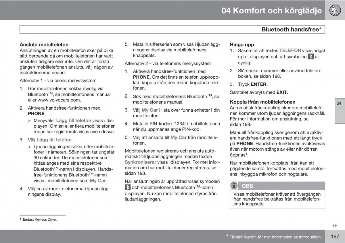 Volvo XC60 I 1 instruktionsbok / page 197