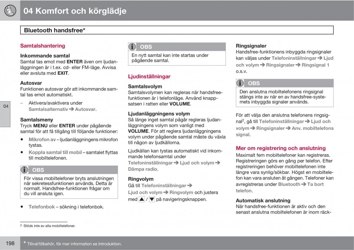 Volvo XC60 I 1 instruktionsbok / page 198