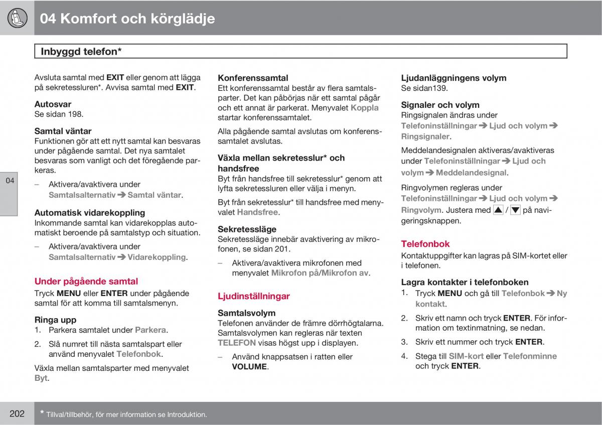 Volvo XC60 I 1 instruktionsbok / page 202