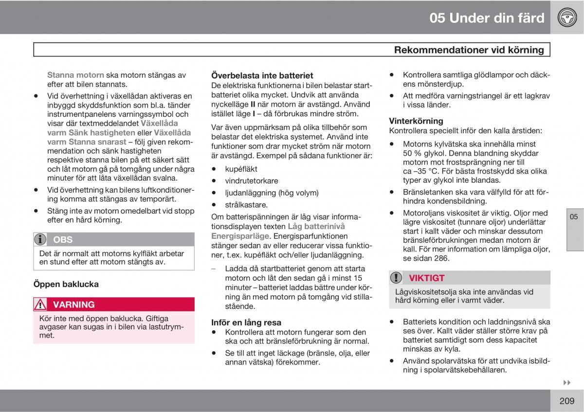 Volvo XC60 I 1 instruktionsbok / page 209