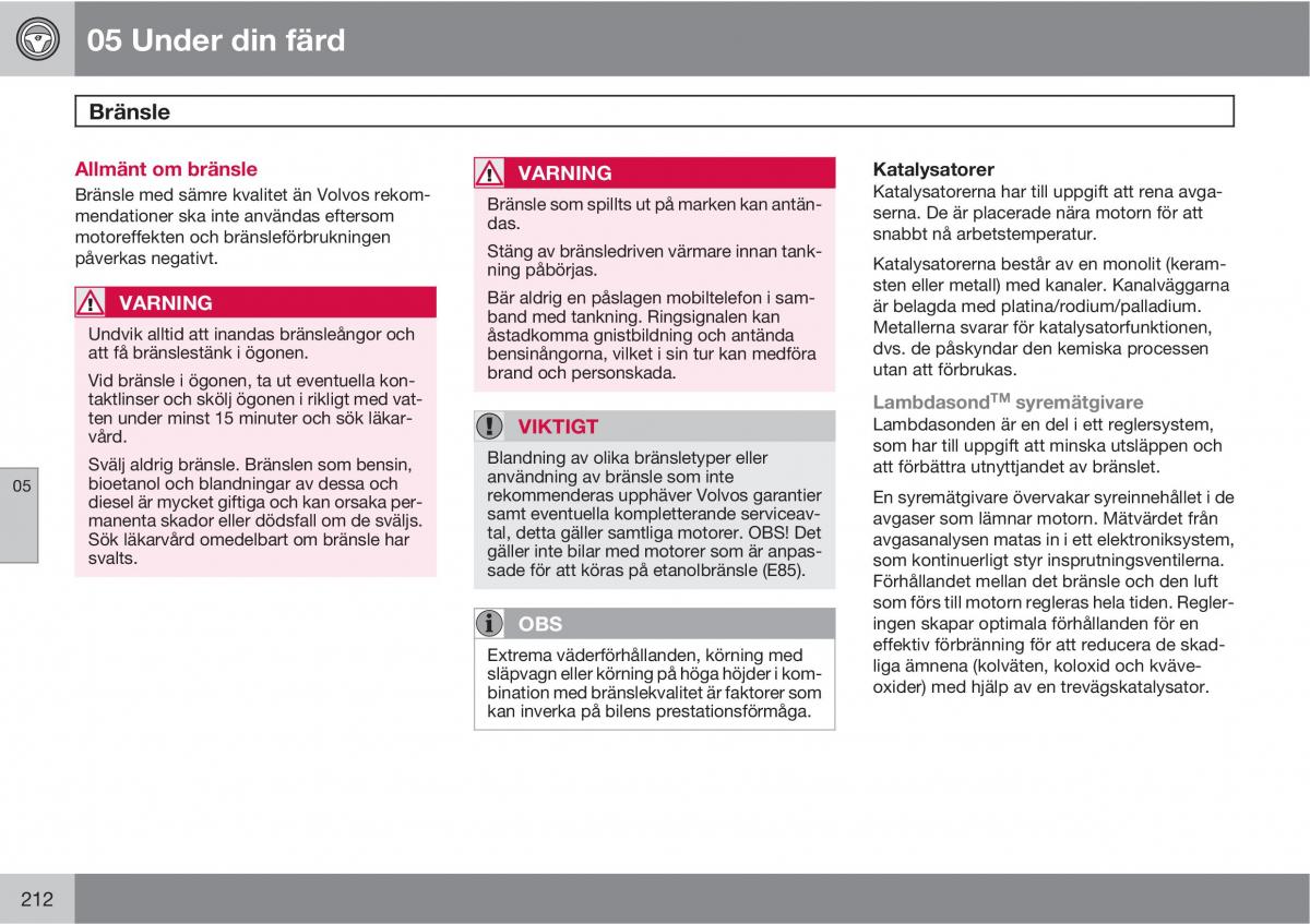 Volvo XC60 I 1 instruktionsbok / page 212