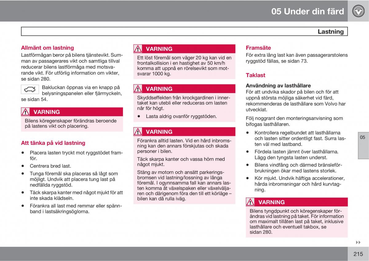 Volvo XC60 I 1 instruktionsbok / page 215