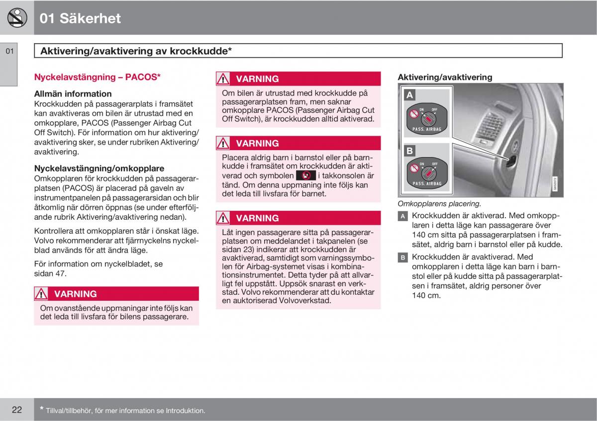 Volvo XC60 I 1 instruktionsbok / page 22