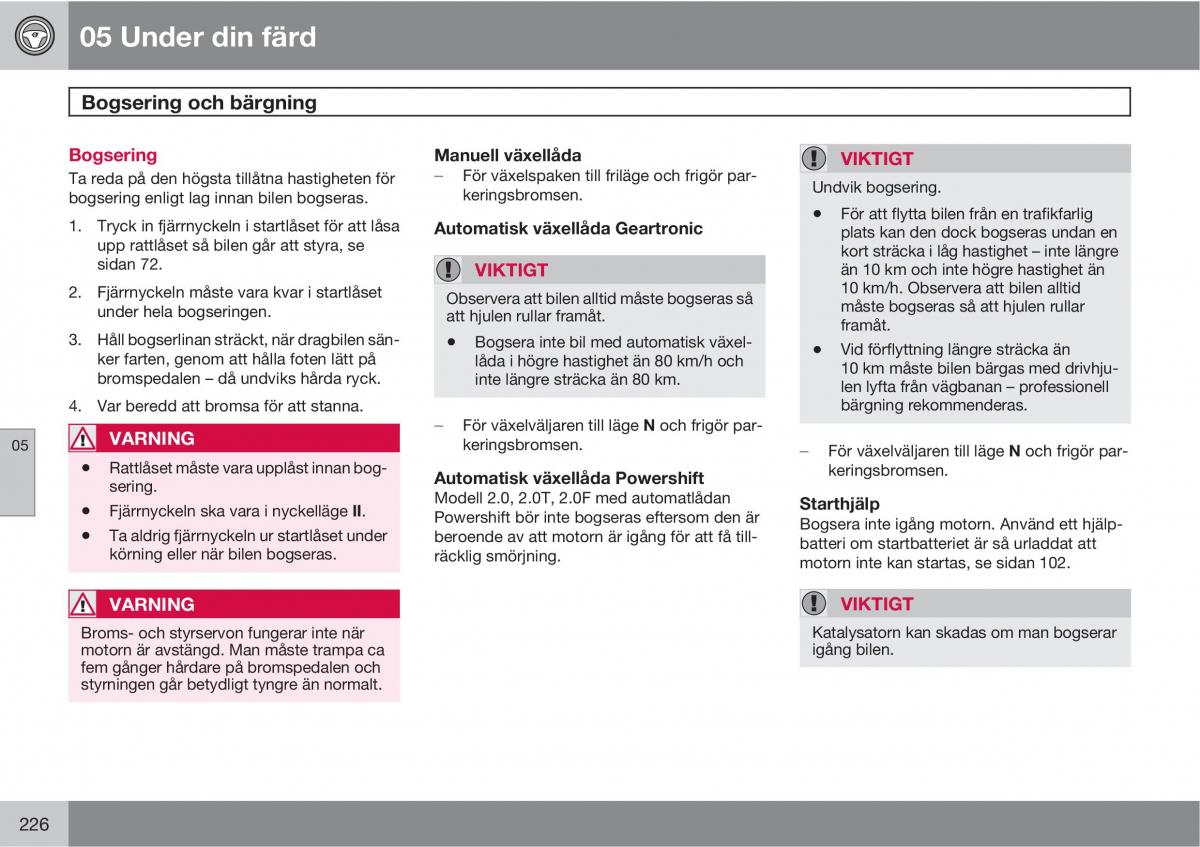 Volvo XC60 I 1 instruktionsbok / page 226