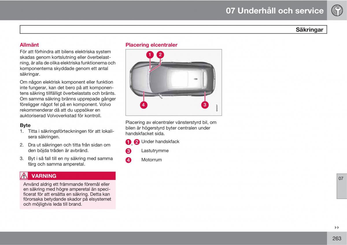 Volvo XC60 I 1 instruktionsbok / page 263