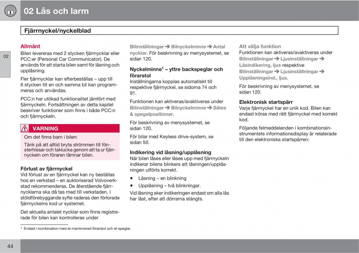 Volvo XC60 I 1 instruktionsbok / page 44