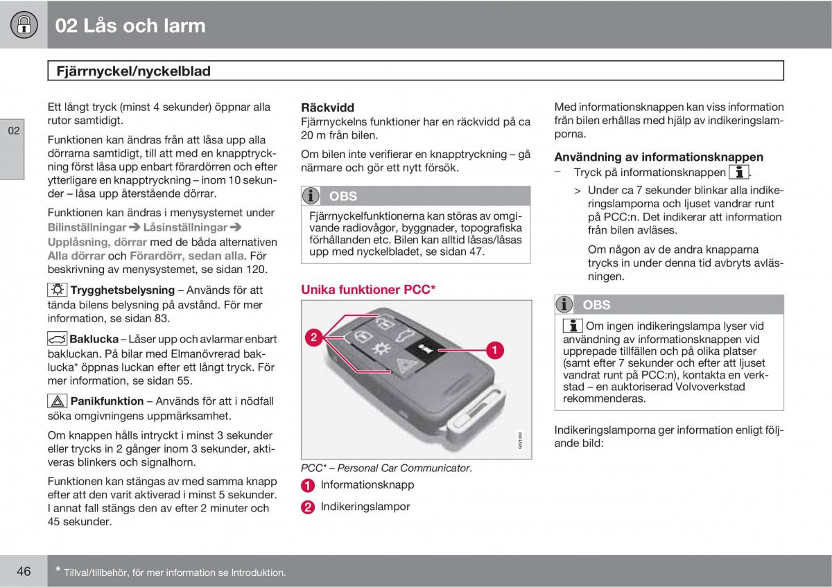 Volvo XC60 I 1 instruktionsbok / page 46