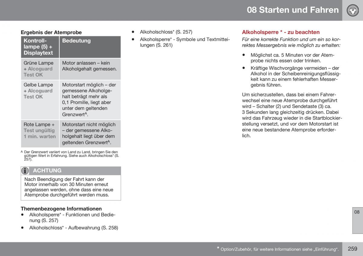 Volvo XC60 I 1 FL Handbuch / page 261