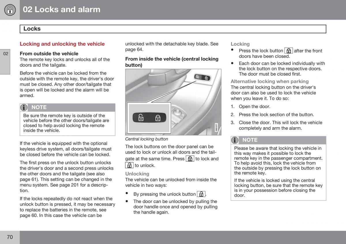 Volvo XC60 I 1 FL owners manual / page 72