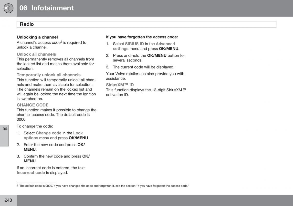 Volvo XC60 I 1 FL owners manual / page 250