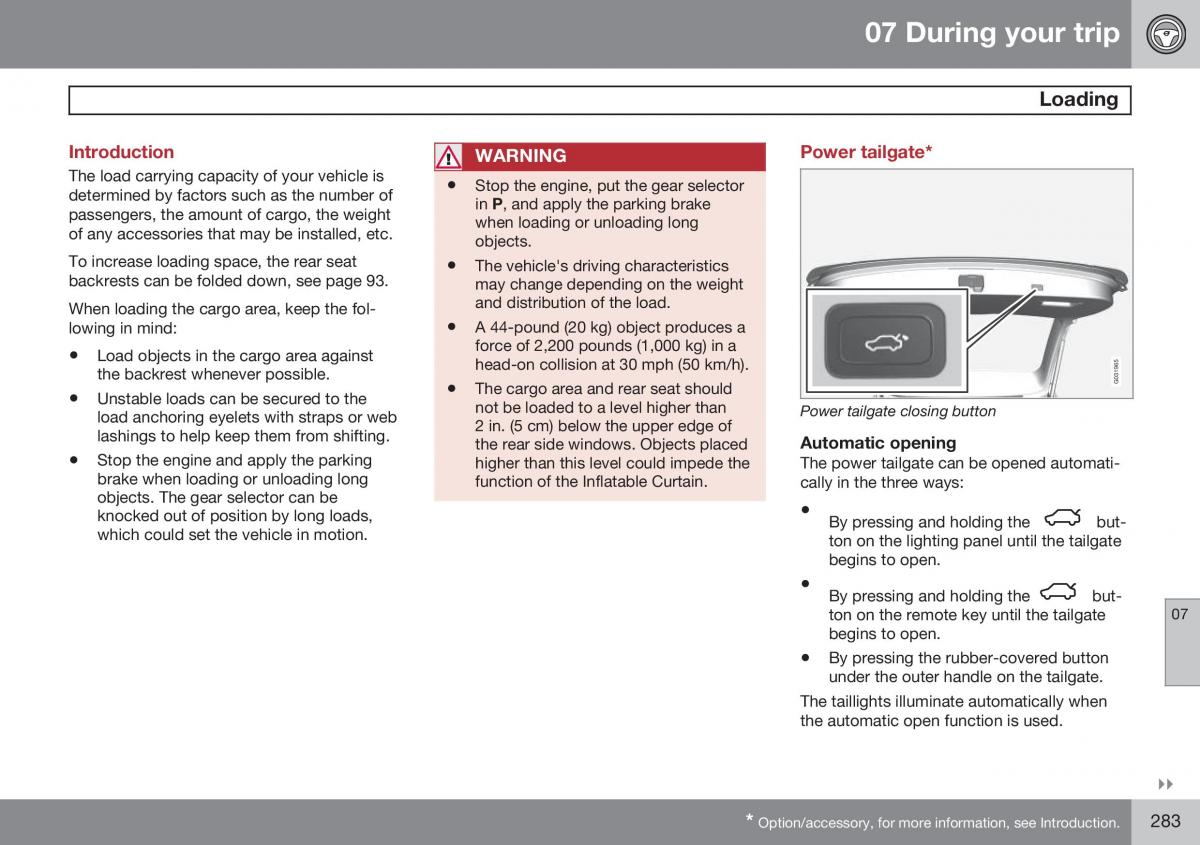 Volvo XC60 I 1 FL owners manual / page 285