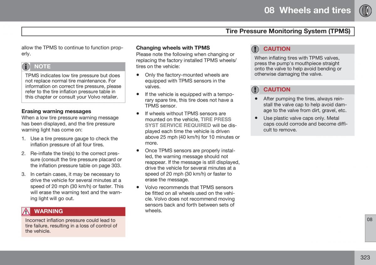 Volvo XC60 I 1 FL owners manual / page 325