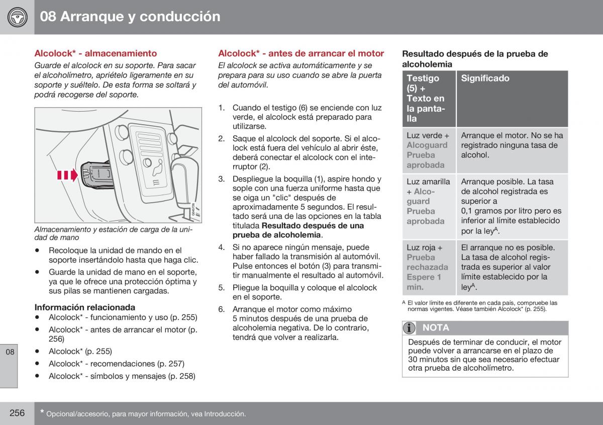 Volvo XC60 I 1 FL manual del propietario / page 258