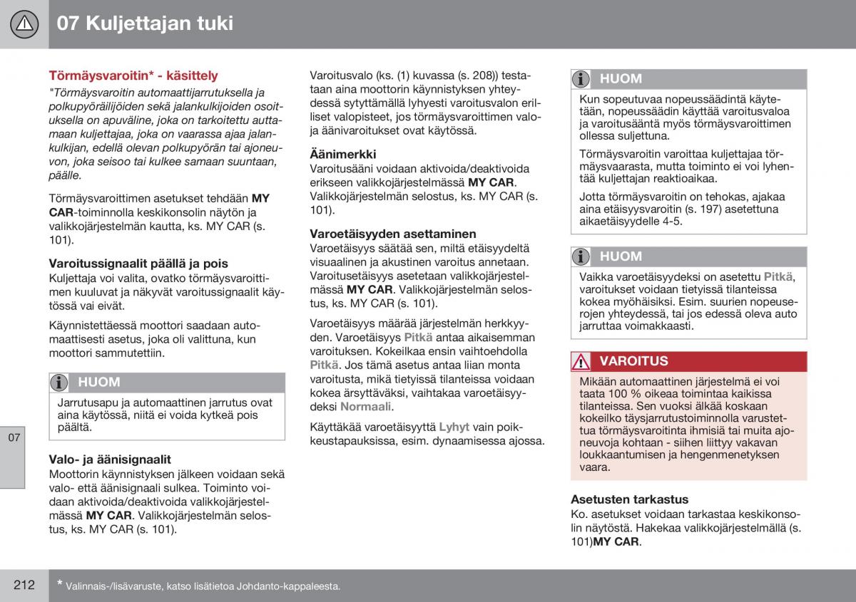 Volvo XC60 I 1 FL omistajan kasikirja / page 214