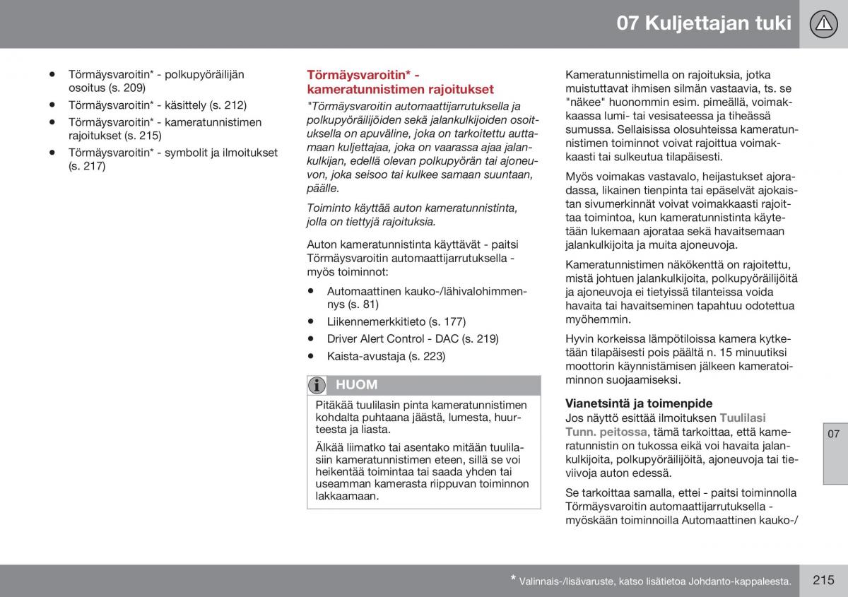 Volvo XC60 I 1 FL omistajan kasikirja / page 217