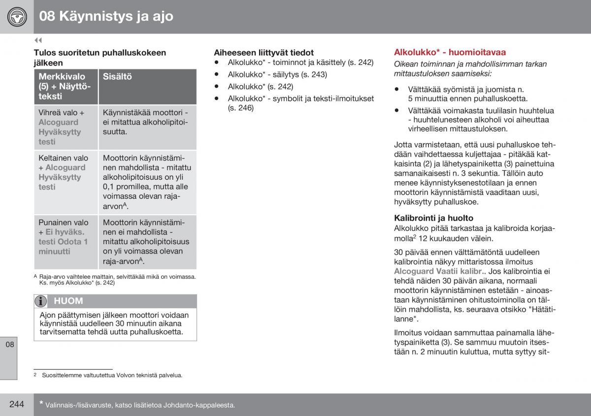Volvo XC60 I 1 FL omistajan kasikirja / page 246