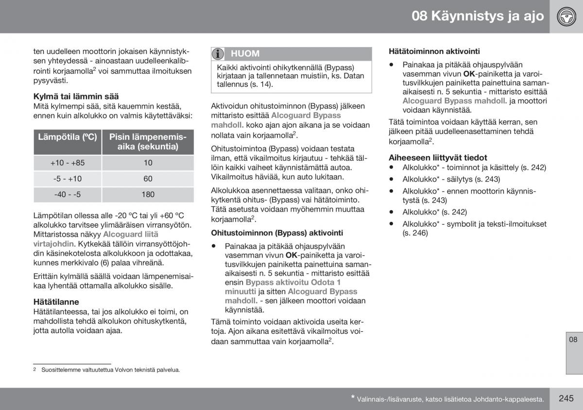 Volvo XC60 I 1 FL omistajan kasikirja / page 247