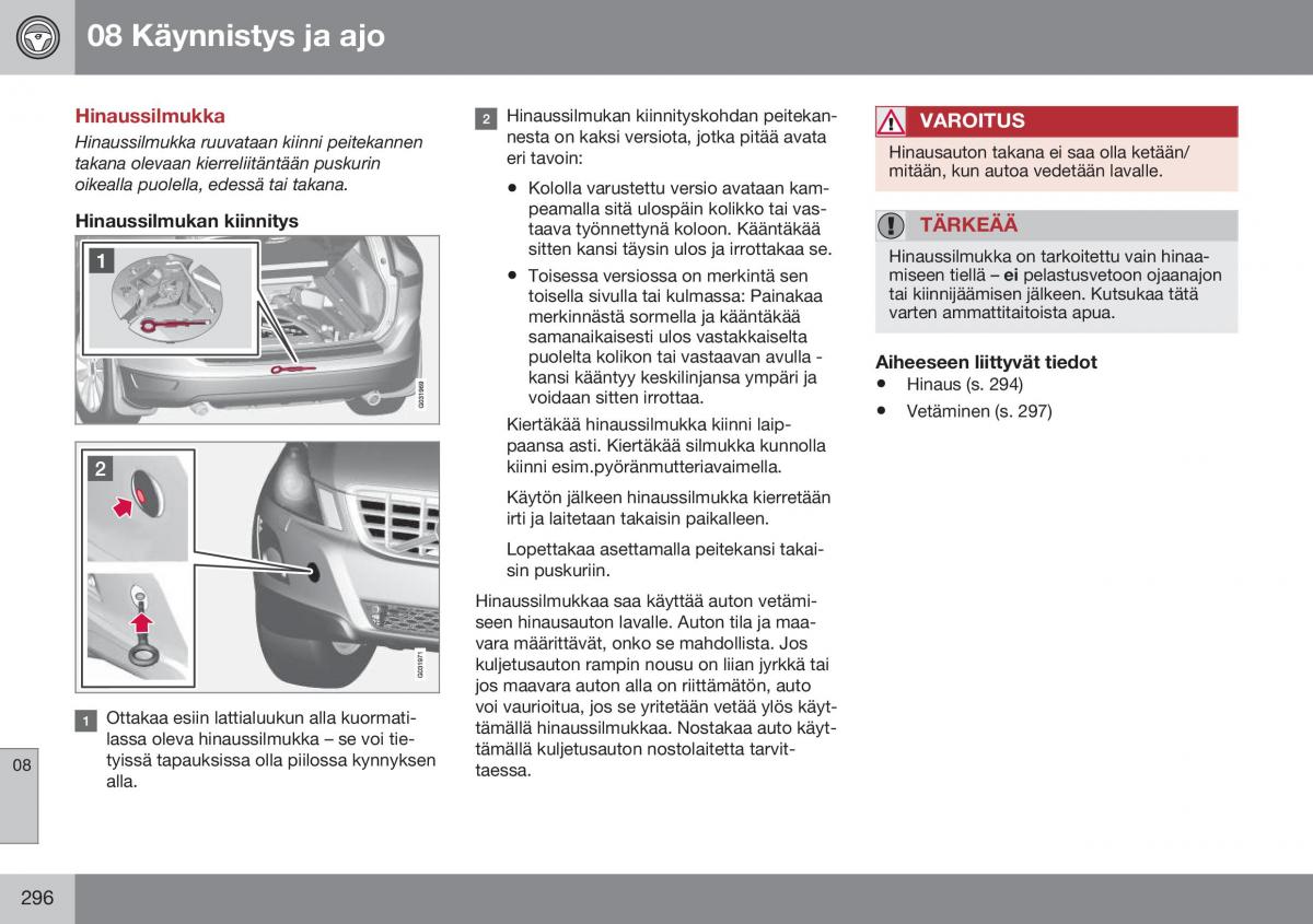 Volvo XC60 I 1 FL omistajan kasikirja / page 298