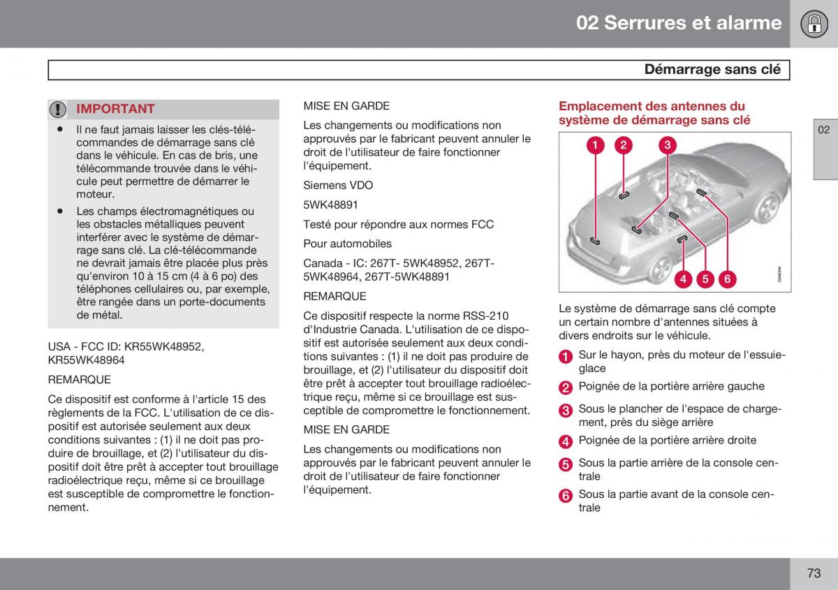 Volvo XC60 I 1 FL manuel du proprietaire / page 75