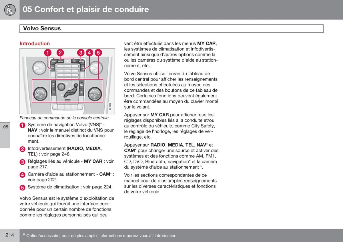 Volvo XC60 I 1 FL manuel du proprietaire / page 216