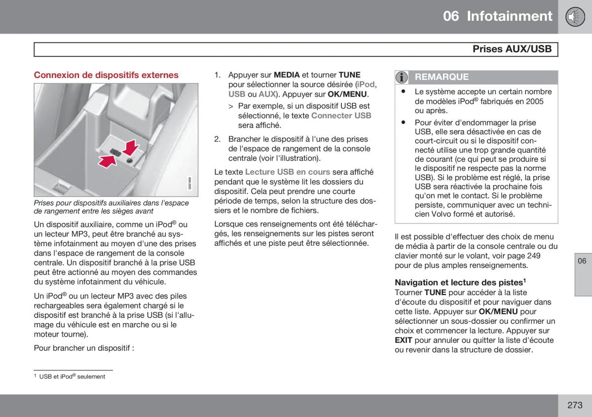 Volvo XC60 I 1 FL manuel du proprietaire / page 275