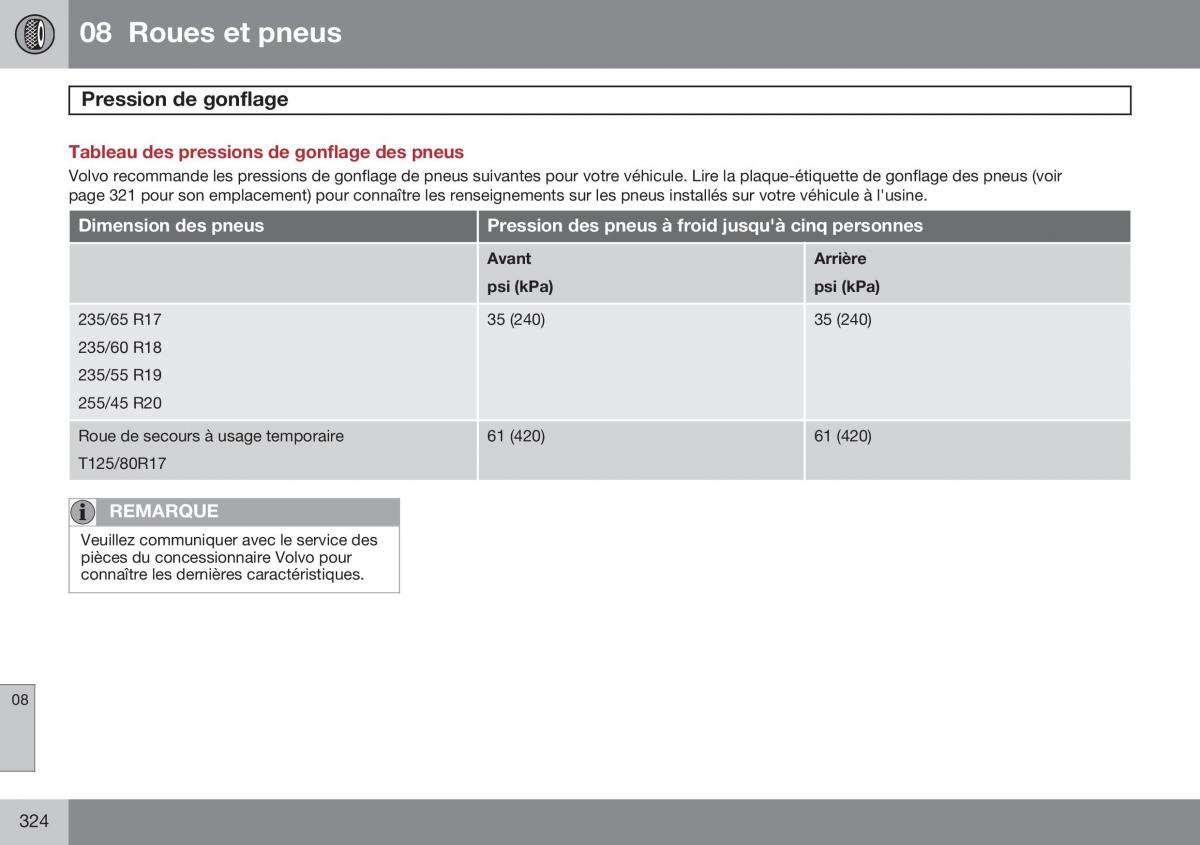 Volvo XC60 I 1 FL manuel du proprietaire / page 326