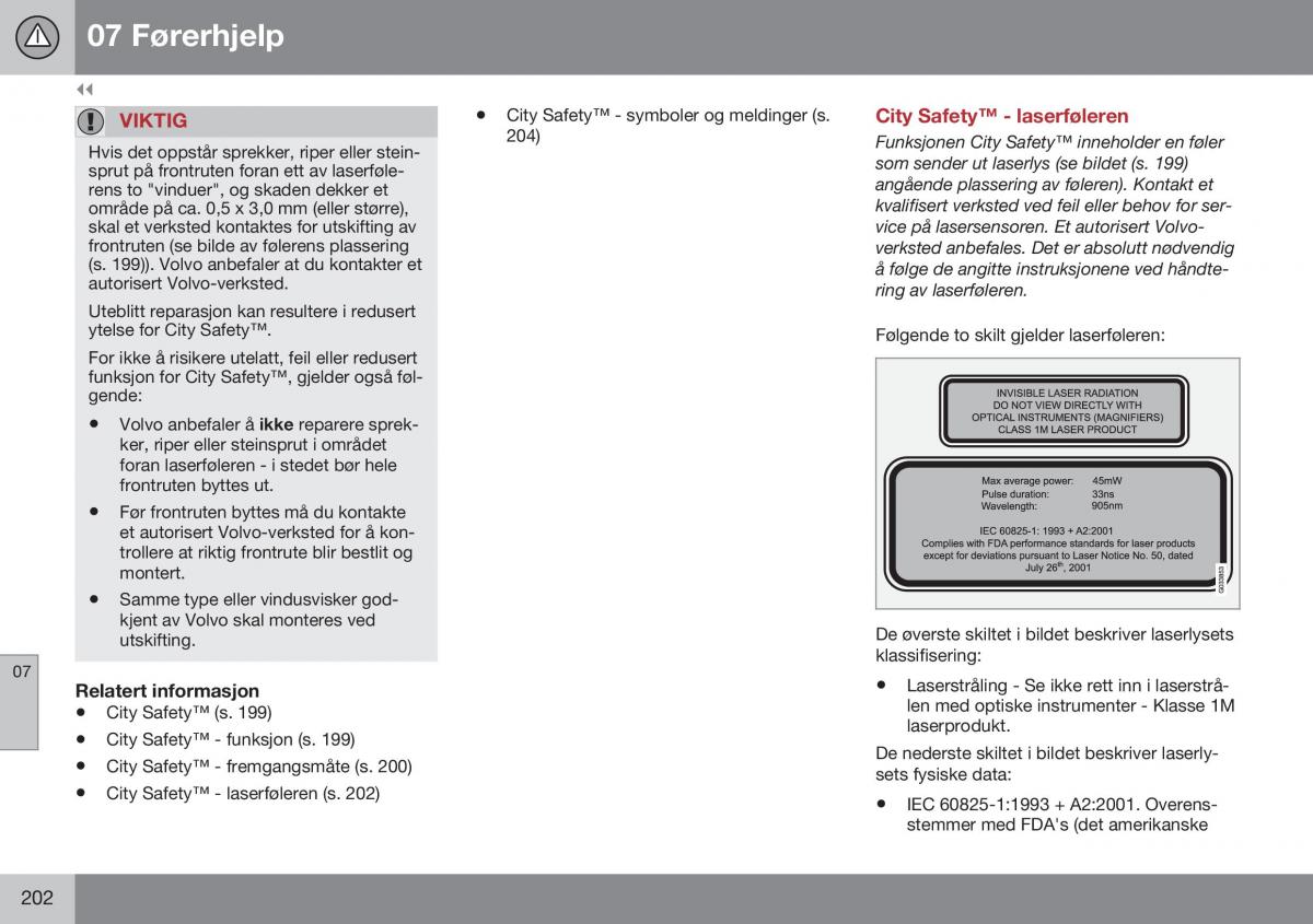 Volvo XC60 I 1 FL bruksanvisningen / page 204