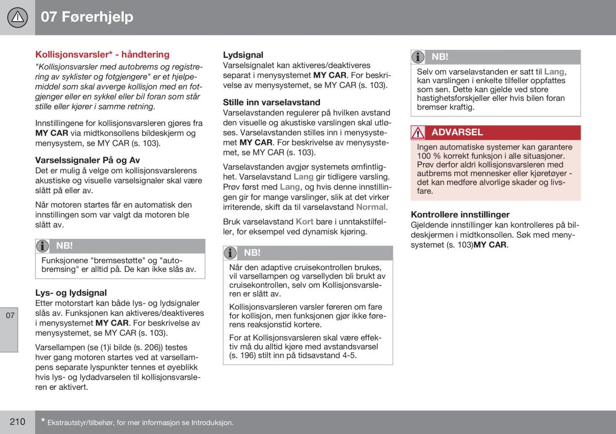 Volvo XC60 I 1 FL bruksanvisningen / page 212