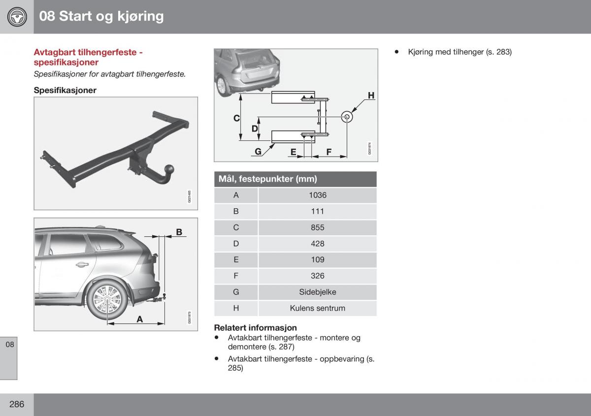 Volvo XC60 I 1 FL bruksanvisningen / page 288