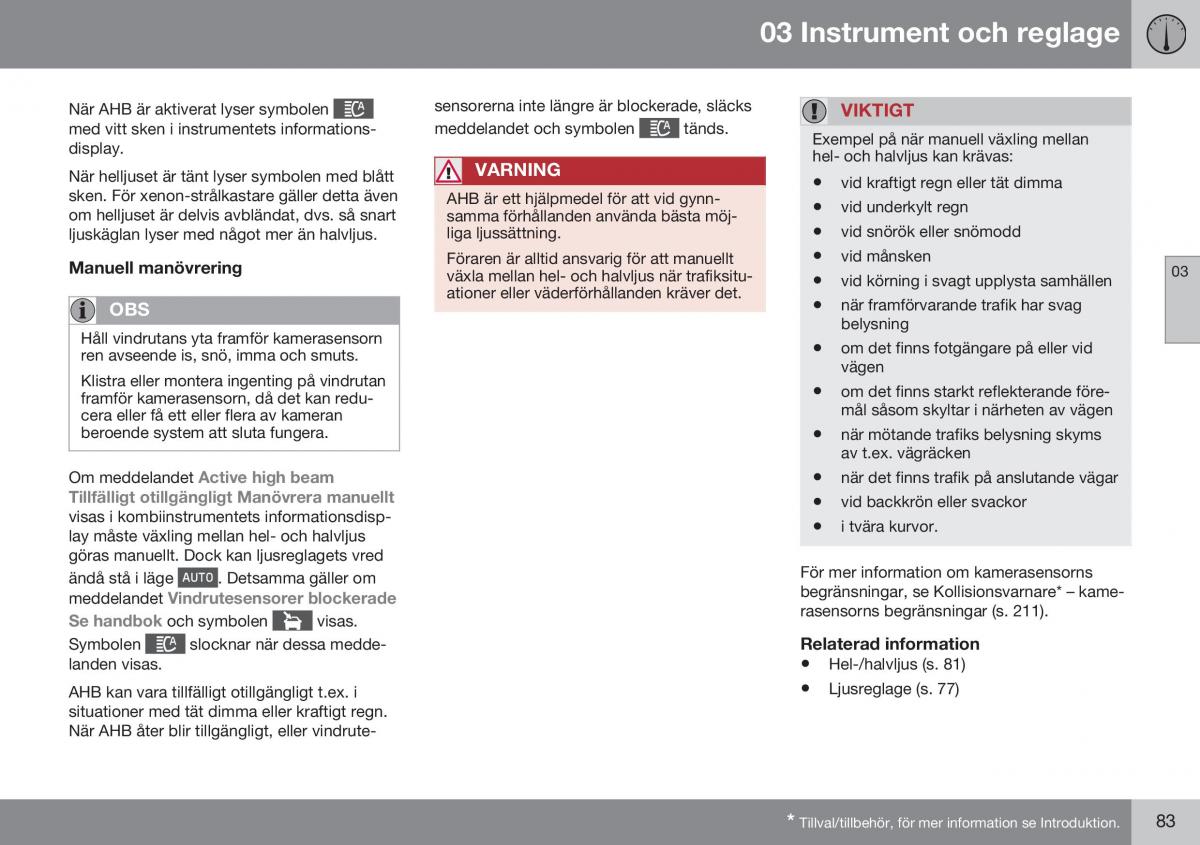 Volvo XC60 I 1 FL instruktionsbok / page 85