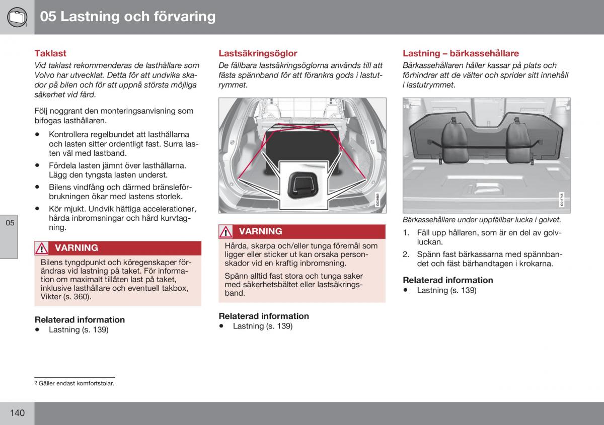 Volvo XC60 I 1 FL instruktionsbok / page 142