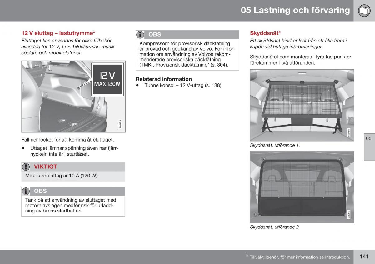 Volvo XC60 I 1 FL instruktionsbok / page 143