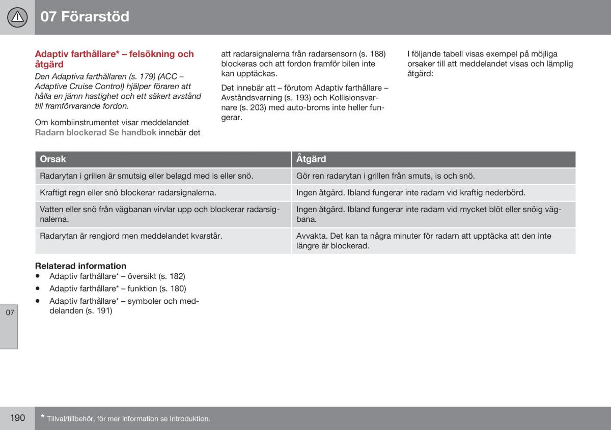 Volvo XC60 I 1 FL instruktionsbok / page 192