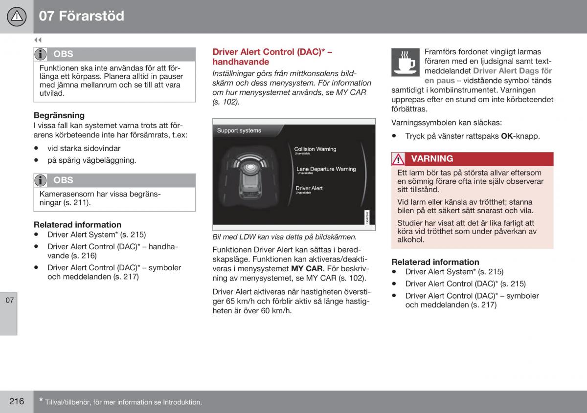 Volvo XC60 I 1 FL instruktionsbok / page 218