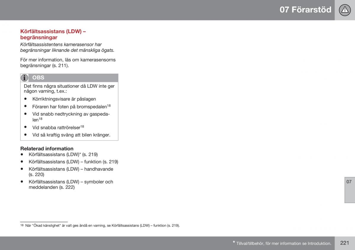 Volvo XC60 I 1 FL instruktionsbok / page 223